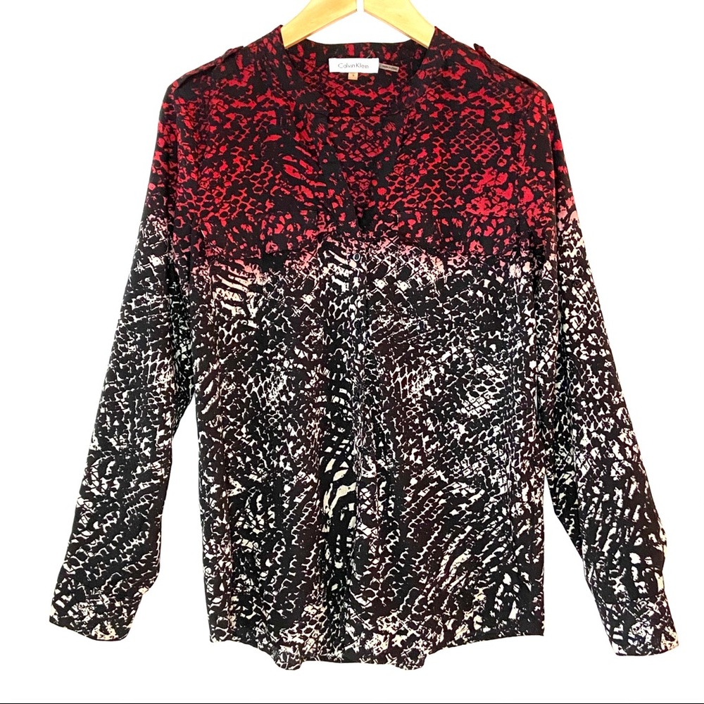 CALVIN KLEIN Ombré Snakeskin Print Button Up Blouse